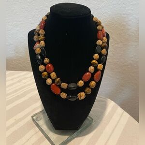 Double Strand Gemstone Necklace | Brown, Black, Red